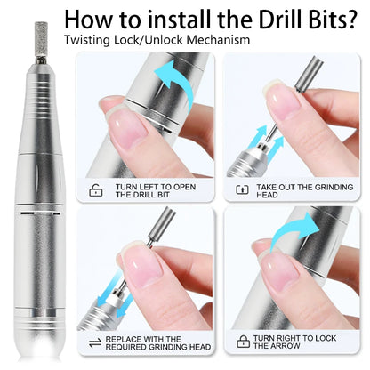 Ultieme Draagbare Elektrische Nagelboor Kit - Oplaadbaar, Geluidloze Nagelschuurmachine & Vijl voor Salon-Kwaliteit Manicures
