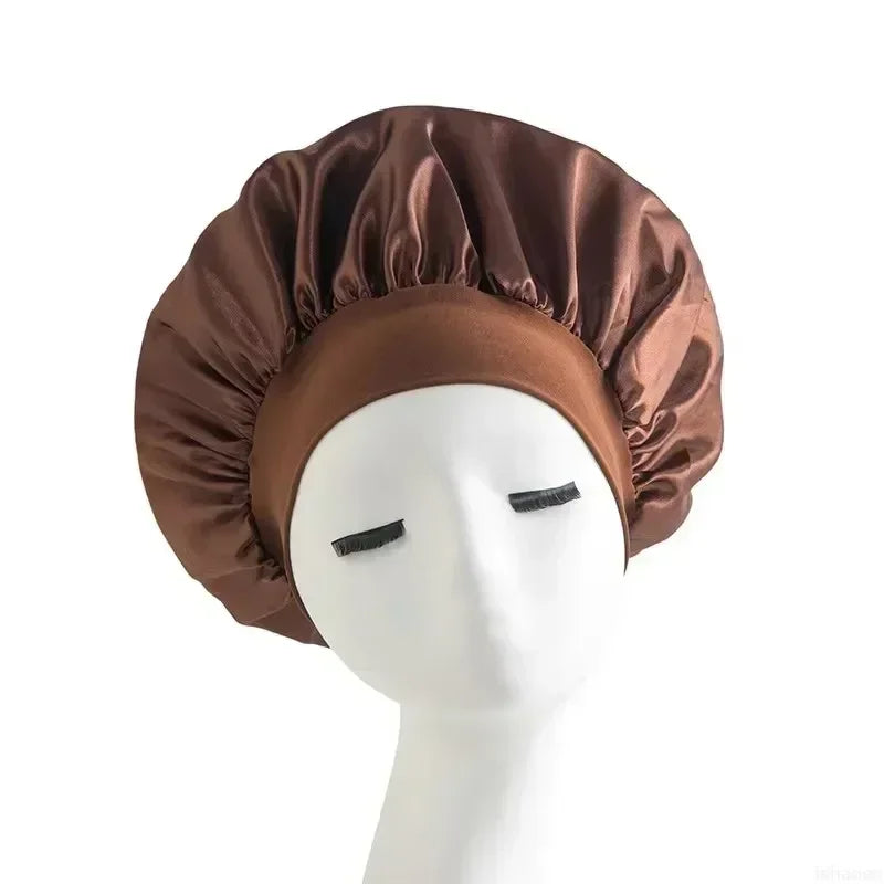 Bonnet Sleeping Cap Nightcap High Elastic Wide Brim Satin Night Hat Shower Silky Bonnet Hair Cover Wrap for Women Man Sleep Cap