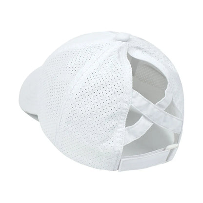 Chic Zomer Effen Baseball Cap voor Vrouwen - Stijlvolle Athleisure Cross Ponytail Hoed met Sneldrogend Gaas Visor