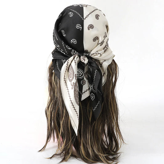 Chique 70x70cm Vrouwen Zijde Sjaal - Elegante Satijnen Vierkante Print Wrap, Veelzijdige Zakdoek, Bandana en Haaraccessoire voor de Nek