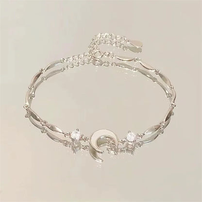 Charmante Kristallen Bloemenarmband voor Vrouwen - Y2K Zoete Meisjes' Maan Kersenbloesem Strik Zircon Luxe Sieraden Cadeau