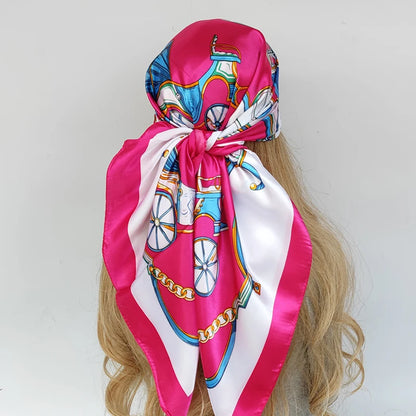 Elegante 90x90cm Bloemen Haar Sjaal voor Vrouwen - Stylish Designer Zachte Satijnen Sjaal & Halsdoek - Perfecte Vierkante Zijden Hals- & Haar Sjaal