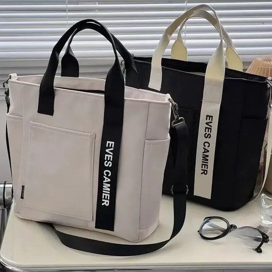 Chique en Ruime 2024 Casual Tote: Waterdichte Nylon Canvas Schoudertas voor Schoolmeisjes - Jouw Trendy Boodschappendrager!
