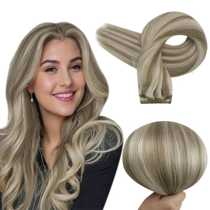 Verander Je Uiterlijk met Full Shine Ombre Blonde Menselijk Haar Weft Extensions - Zijdeachtig Steil 100g Remy Skin Dubbele Weft Bundels voor een Perfecte Salonafwerking!