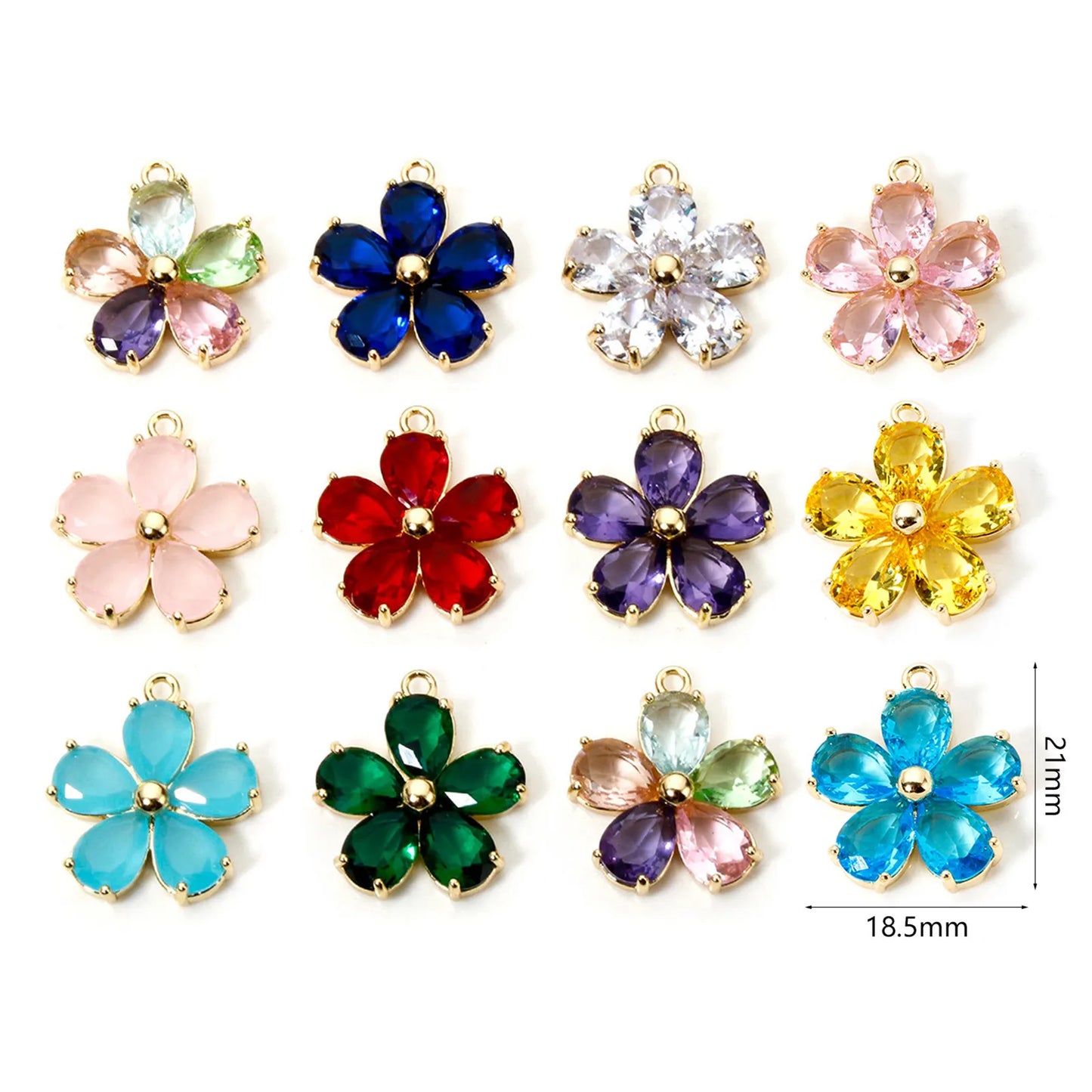 Glass Flower Charm 18K Gold Plated Brass Jewelry Making Supply