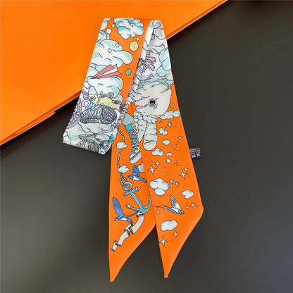 2024 Chic Zebra Florale Zijden Sjaal - Luxe Modeaccessoire voor Vrouwen, Veelzijdige Haarband, Stijlvolle Neckerchief en Elegante Tas Sjaal
