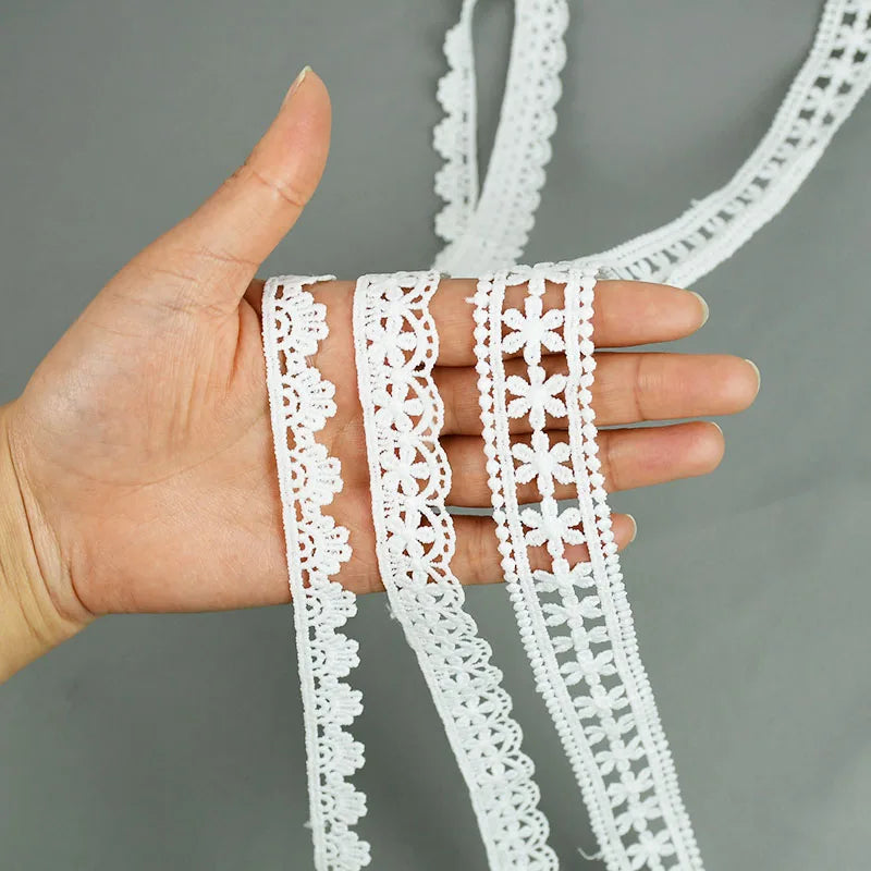 White Lace Trim Milk Silk Water Soluble Embroidery Ribbon Sewing Trim for Clothing DIY Crafts 1–4cm 5 Yards