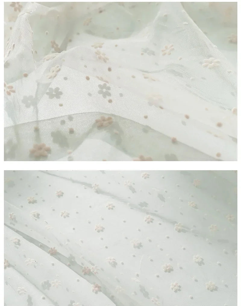 Flower Flocked Tulle Fabric 145x100cm Soft Mesh Fabric for Bridal Veil Princess Dress Doll Skirt Sewing Material