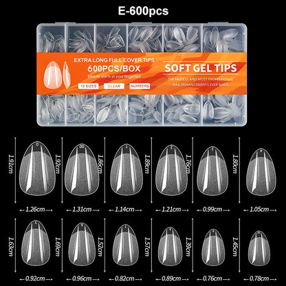 Elegante Amandel Franse Coffin Zachte Gel Nepvalse Nageltips - Volledige Bedekking Semi-Matte Extensions voor een Gepolijst Uiterlijk