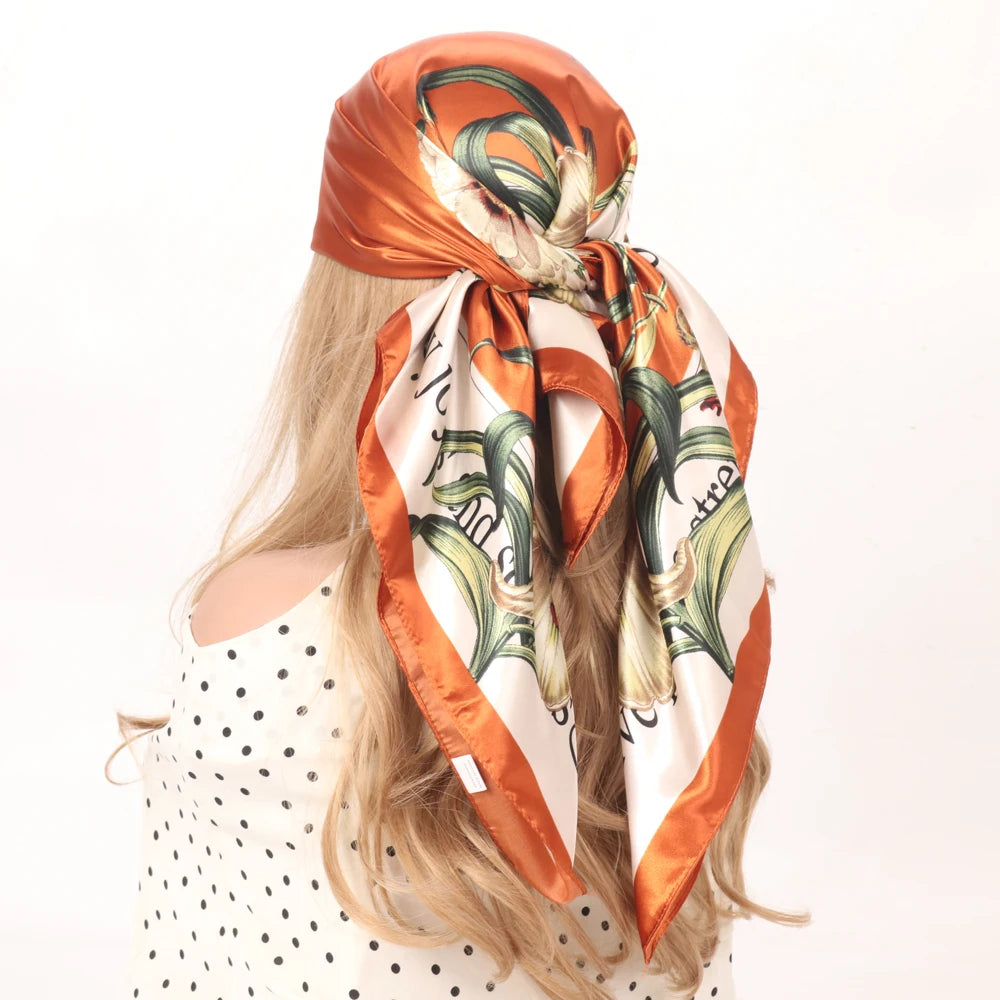 Elegante Zijden Headscarf voor Vrouwen - Luxe Satijnen Zomer Foulard & Stijlvolle 90cm Vierkante Haardoek Bandana