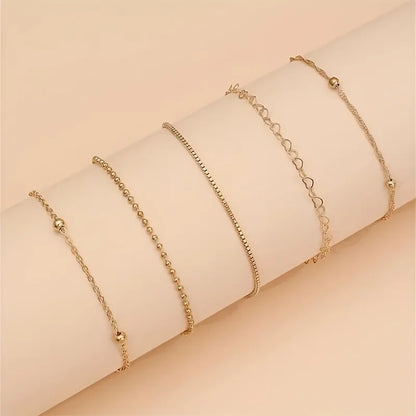 Chique 5-delige Mini Gouden Ketting Armband Set - Stijlvolle Zinklegering Sieraad voor Elke Dag Stapelbare Elegant!
