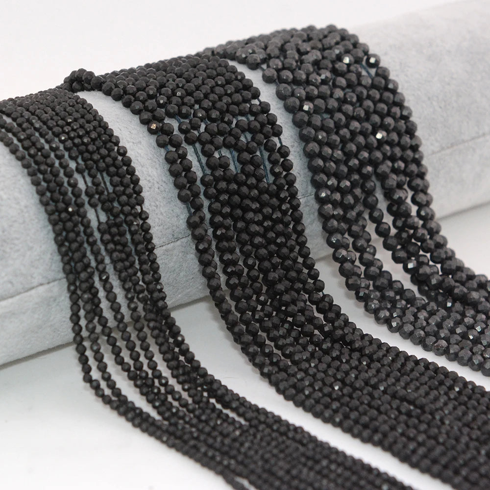 Natural Shungite Faceted Round Beads 2mm 3mm 4mm 15 Inch Strand Genuine Matte Black Gemstone for Jewelry Making