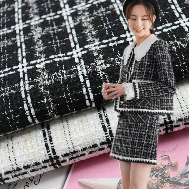 Wool Tweed Fabric Plaid Woven Tweed for Coat Dress Sewing Autumn Winter DIY Clothing Fabric