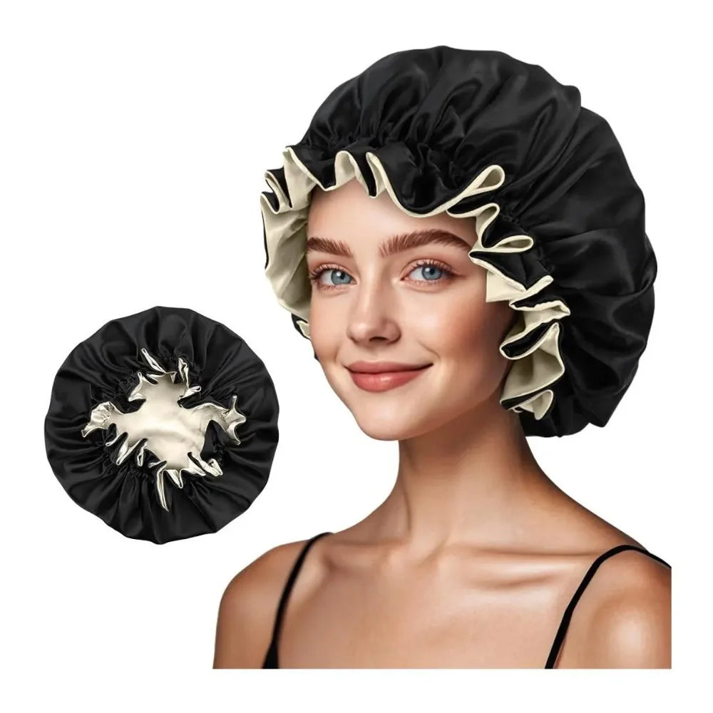 Double Layer Silk Satin Bonnet Lady Night Sleep Hats Fashion Shower Cap Head Cover for Women