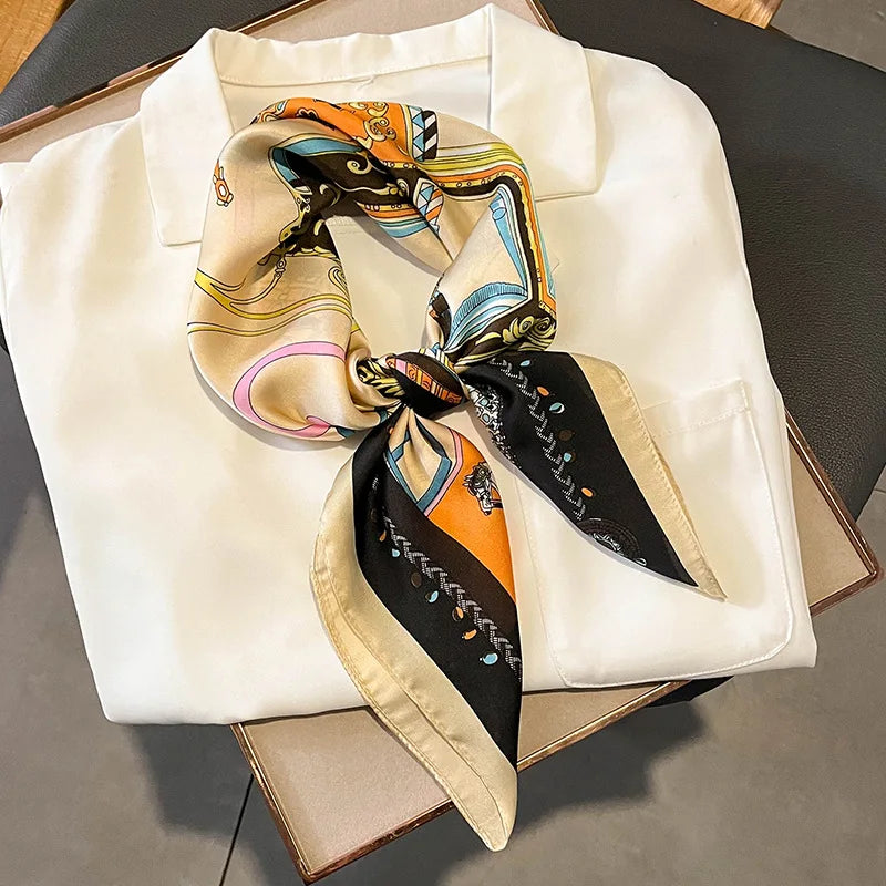 Chique 2023 Zijden Nek Sjaal met Elegante Paardenprint voor Vrouwen - Veelzijdige Vierkante Haarwraps, Foulards en Bandana Opties