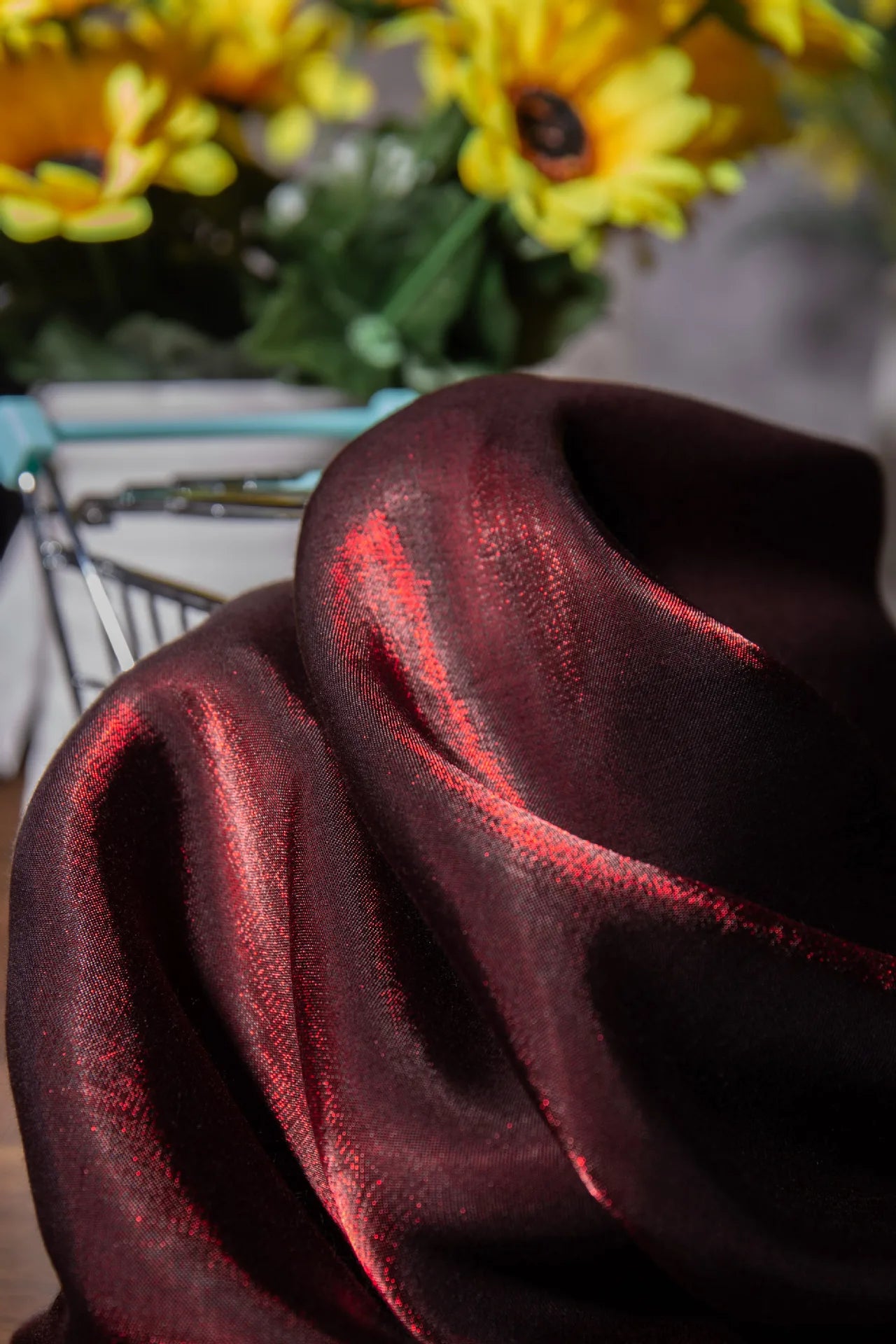 Wine Red Shimmer Fabric 150cm Wide Glazed Silk Look Fabric for Party Dress Sewing DIY Apparel Supplies