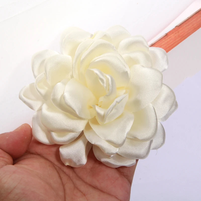 5pcs Satin Fabric Flowers 12cm Burned Edge Artificial Flowers for Sewing Wedding Dress DIY Crafts