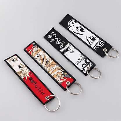 Stijlvolle Japanse Anime Geborduurde Sleutelhangers – Perfecte Sleuteltags voor Motorfietsen, Auto's en Rugzakken – Trendy Sleutelhanger Cadeaus voor Vrienden!