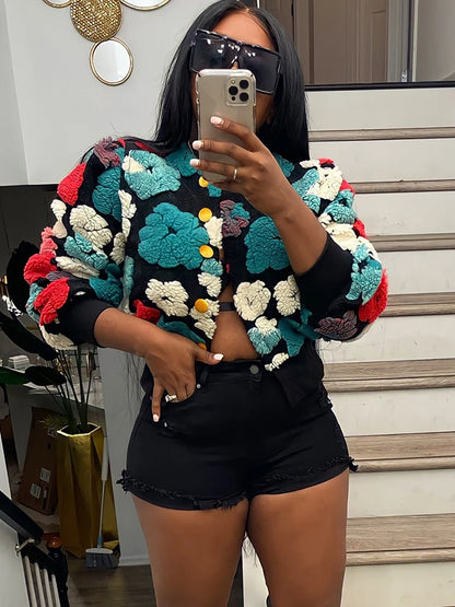 Chic Sibybo 3D Bloem Katoenen Ribbels Gebreide Cardigan - Stijlvolle Enkel-Breasted Trui voor Vrouwen - Perfect voor Casual Winterlooks