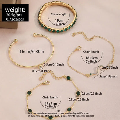 Charmante 4-delige set van modieuze slangen geïnspireerde groene edelstenen armbanden met fonkelende rhinestones – Perfecte metalen armbanden voor vrouwen's verjaardagen, feesten en kerstcadeaus!