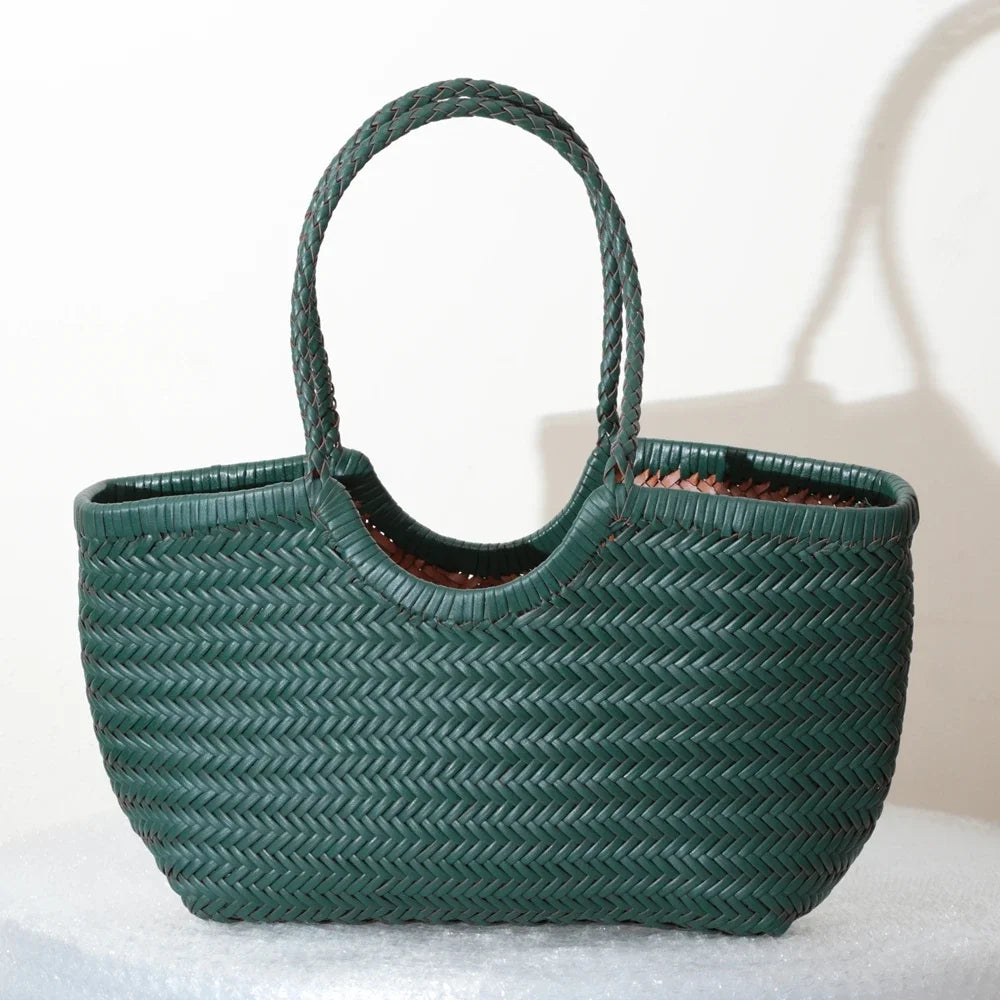 Luxe Dames Echte Lederen Gevlochten Schoudertas - Vintage Grote Handtas voor Chic Casual Winkelen en Alledaagse Stijl