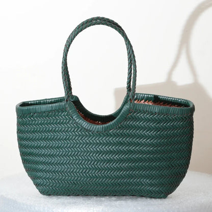 Luxe Dames Echte Lederen Gevlochten Schoudertas - Vintage Grote Handtas voor Chic Casual Winkelen en Alledaagse Stijl