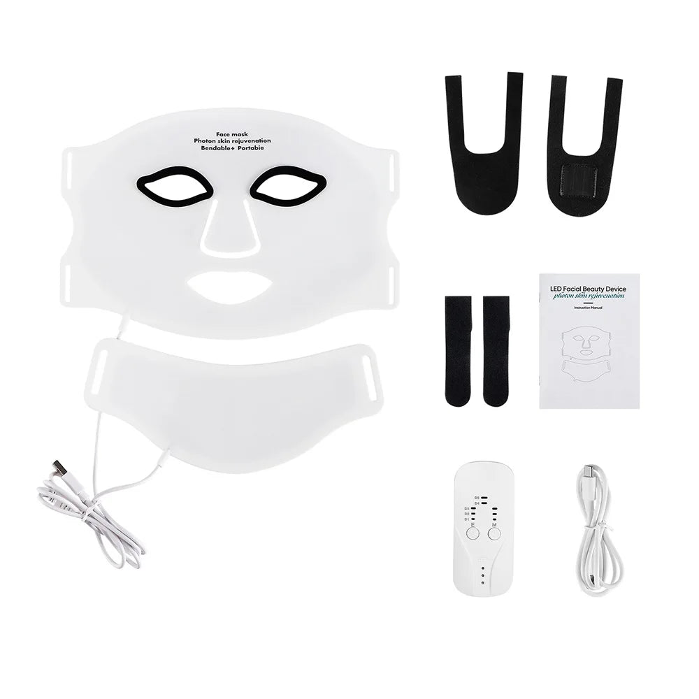 Revolutionaire Silicone LED Gezichts- en Halsmasker - 7 Kleur LED Foton Therapie met Infraroodlicht voor Huidherstel - Draadloos en Flexibel Ontwerp!