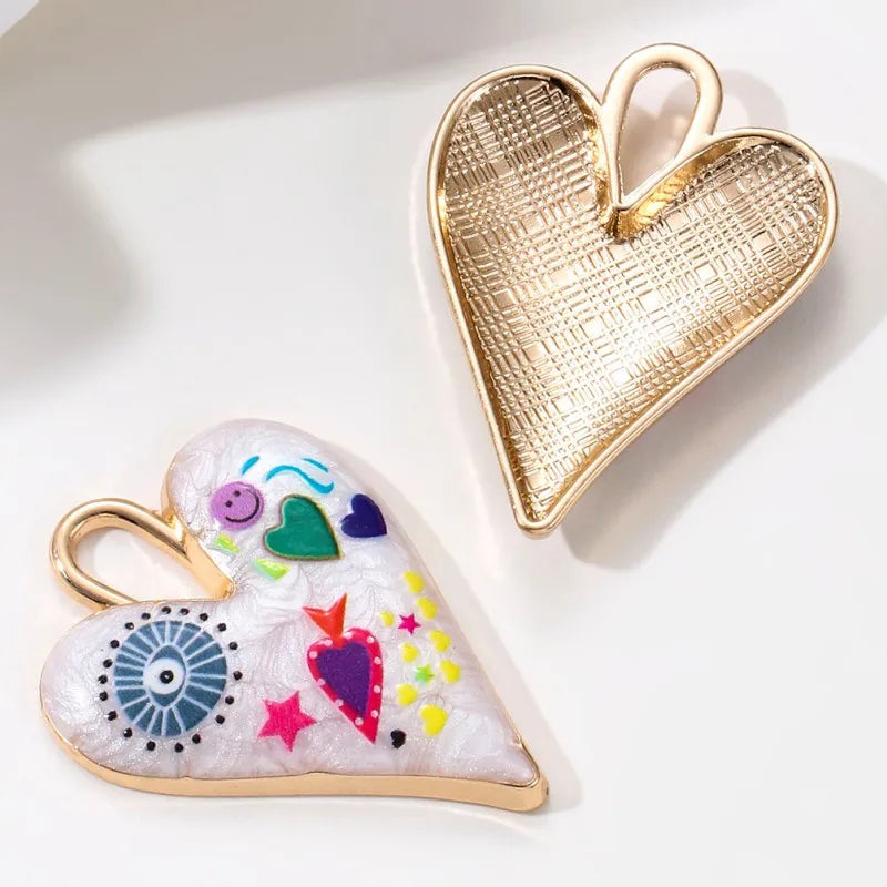 5pcs Colorful Heart Evil Eye Enamel Charms Y2K Jewelry Making Pendants