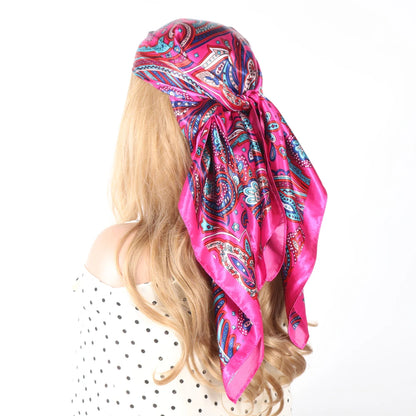 Elegante Zijden Headscarf voor Vrouwen - Luxe Satijnen Zomer Foulard & Stijlvolle 90cm Vierkante Haardoek Bandana