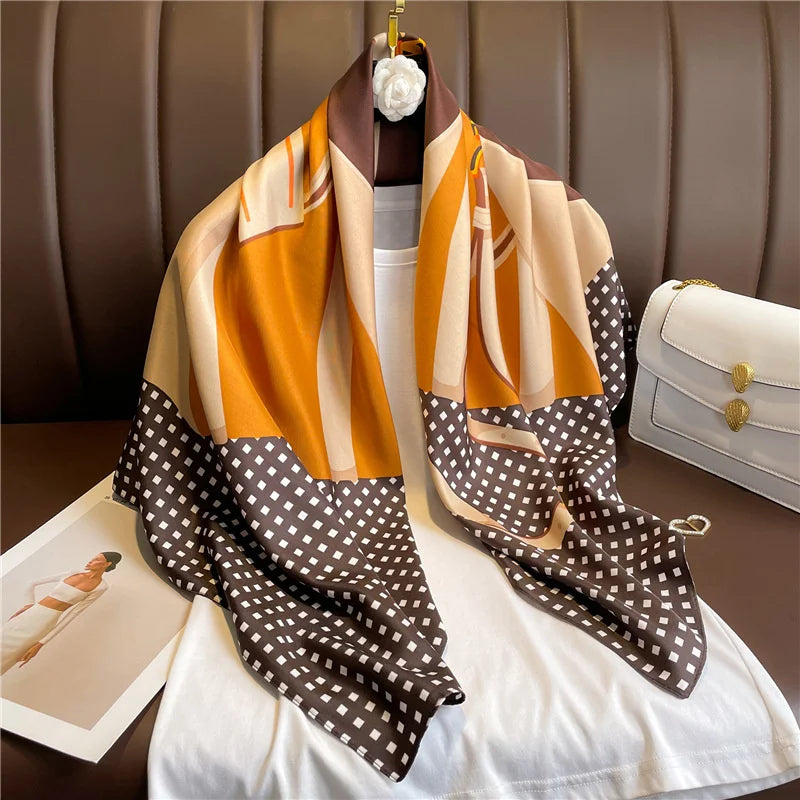 Elegante 90x90cm Twill Zijde-gevoel Vierkante Sjaal voor Dames - Luxe Haar Boomprint Hoofddoek, Sjaal en Nek Sjaal, Perfect voor Hijab of Bandana-stijl!