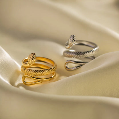 2025 Retro Hollow Zirconringen voor Vrouwen – Luxe Gouden Slangontwerp Trendsettende RVS Sieraden