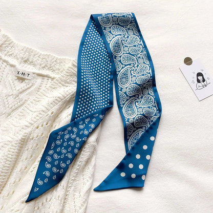 Trendy Floeiende Satijnen Zijde Haar Riem Sjaal voor Vrouwen – Stijlvolle Nekstrik, Tas Sjaal en Skinny Haarband – 2024 Collectie