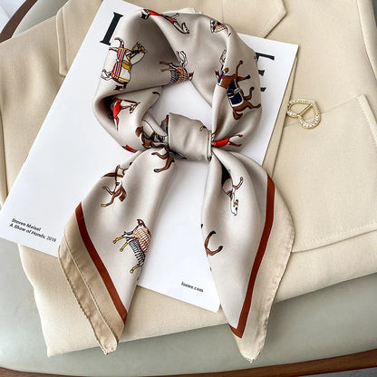 Chique 2023 Zijden Nek Sjaal met Elegante Paardenprint voor Vrouwen - Veelzijdige Vierkante Haarwraps, Foulards en Bandana Opties