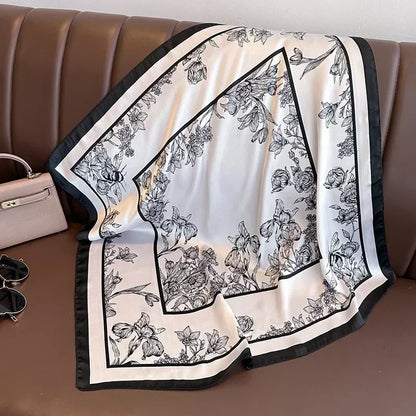 Chic 2025 Lente & Herfst Imitatie Zijde Sjaal voor Vrouwen - 70cm Gedrukt Vierkant Ontwerp, Veelzijdige Zachte Haarband & Sjaal Wikkel, Perfecte Hijab Accessoire!