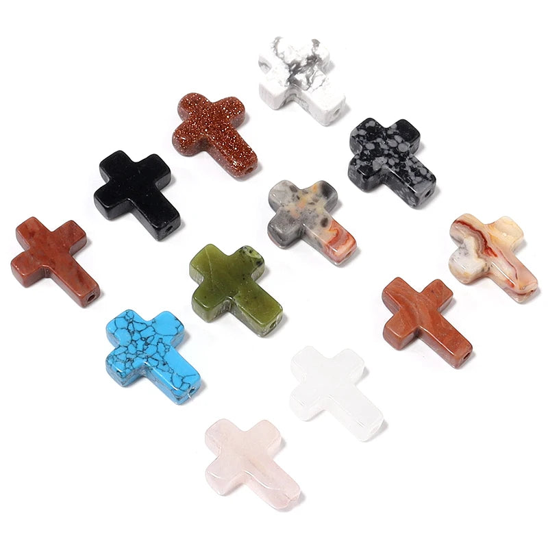 Stone Cross Beads 5pcs Natural Agate Turquoise Quartz Cross Shape Gemstone for DIY Bracelet Necklace Jewelry Making