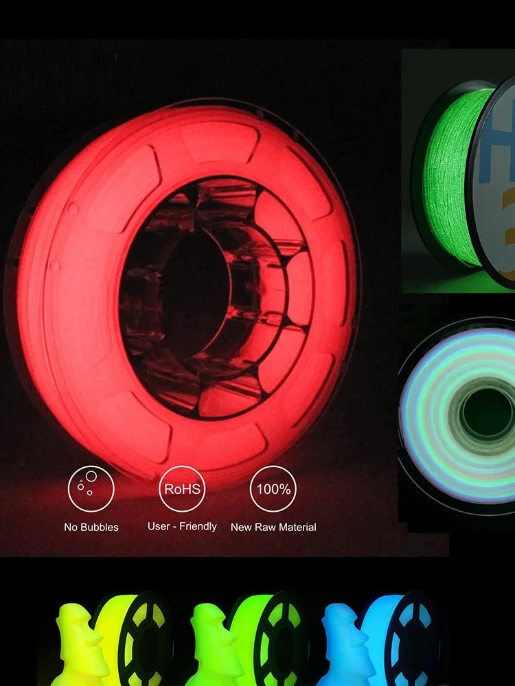 Glow In The Dark PLA Filament 1.75mm Luminous 3D Printer Filament Green Blue Red Glow PLA for 3D Printing