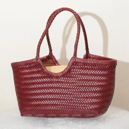 Luxe Dames Echte Lederen Gevlochten Schoudertas - Vintage Grote Handtas voor Chic Casual Winkelen en Alledaagse Stijl