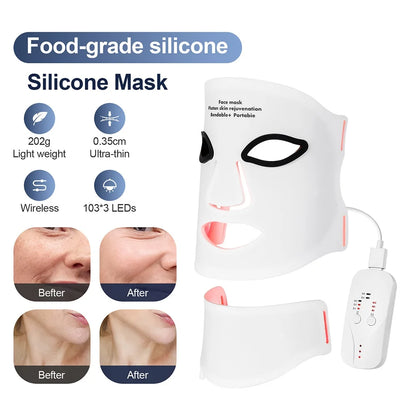 Revolutionaire Silicone LED Gezichts- en Halsmasker - 7 Kleur LED Foton Therapie met Infraroodlicht voor Huidherstel - Draadloos en Flexibel Ontwerp!
