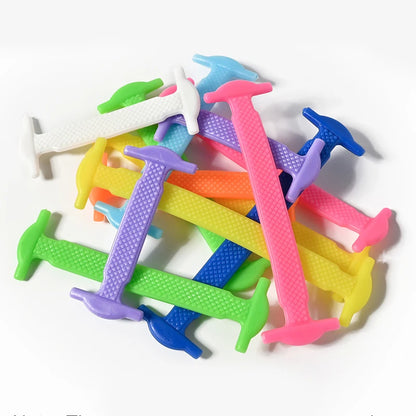 16-delige set van creatieve silicone veters zonder knopen – 12 levendige kleuren van elastische luie veters voor moeiteloze stijl!