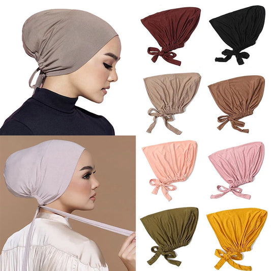 Chic Zachte Modal Moslim Turban Hoed met Binnen Hijab Caps - Stijlvolle Islamitische Onderhoofd Bonnet voor Vrouwen - Trendy Hoofddoek uit India