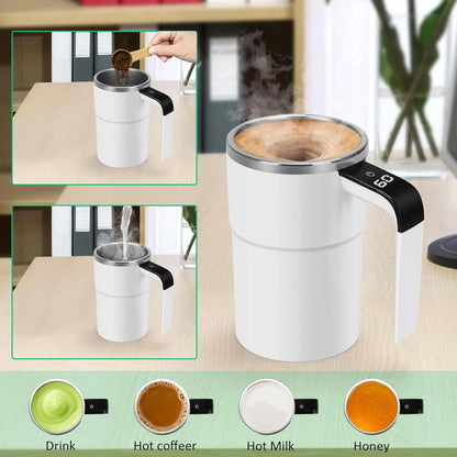 Slimme Zelfroerende Magnetische Koffiemok - USB Oplaadbare Thermosbeker met LCD-scherm voor Moeiteloos Mengen en Voedselveiligheid