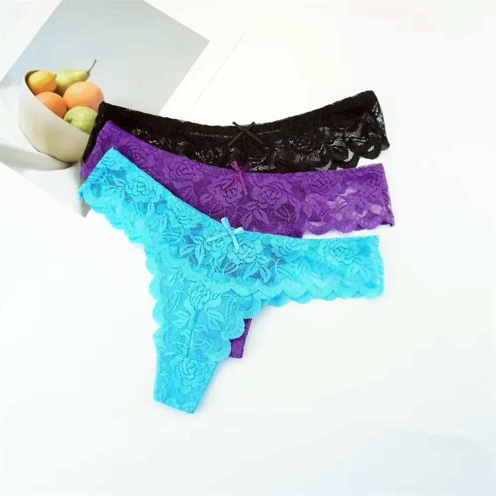 3-delige set! Gratis verzendkosten op stijlvolle dames kant stringondergoed – Sexy lage taille transparante G-string voor de gedurfde en mooie!