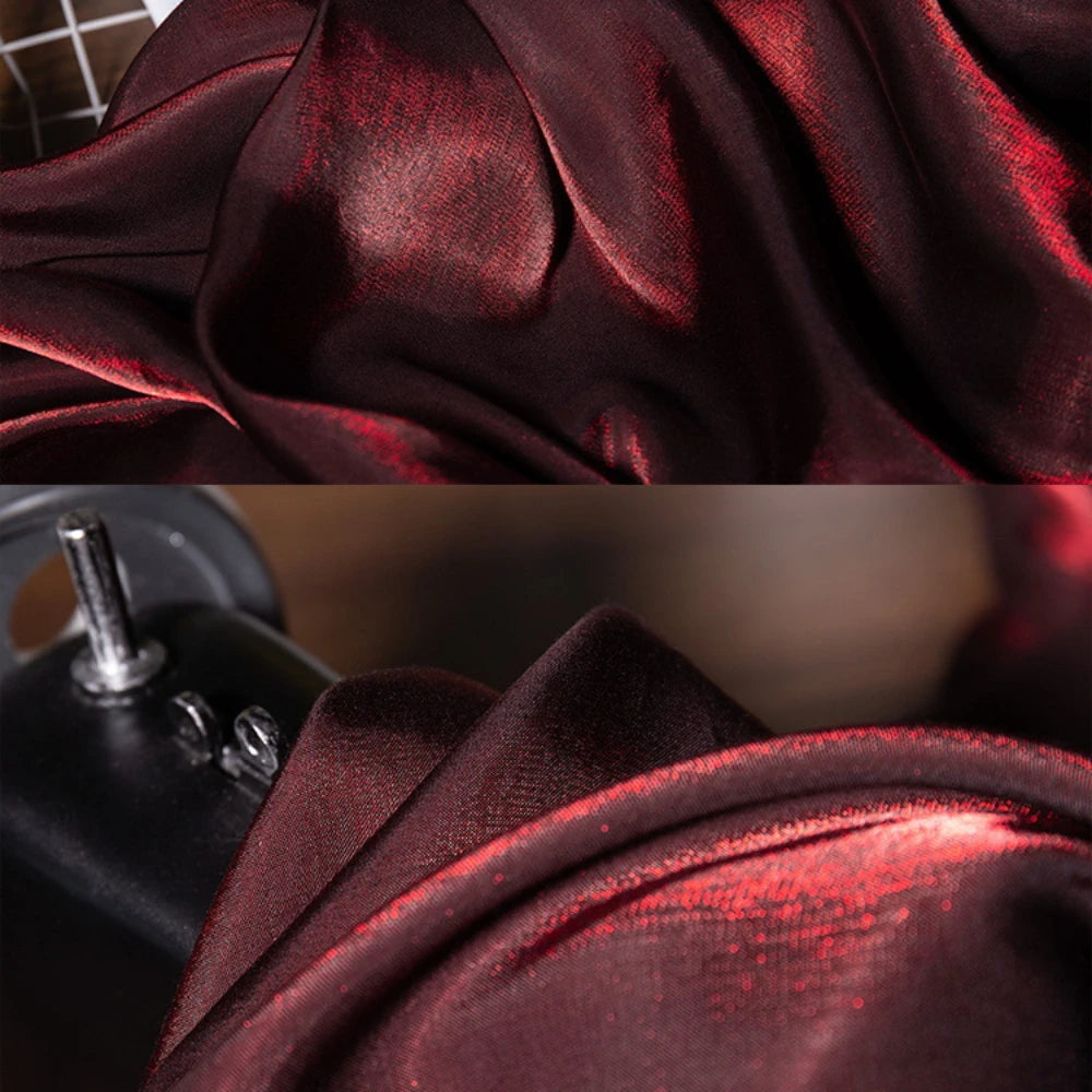 Wine Red Shimmer Fabric 150cm Wide Glazed Silk Look Fabric for Party Dress Sewing DIY Apparel Supplies