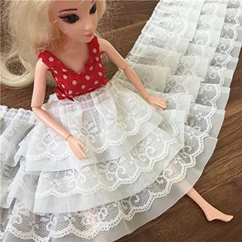 1 Yard Black White Layered Lace Trim 13cm Wide Ruffle Fabric for Skirt Edge Dress Sewing DIY Supplies