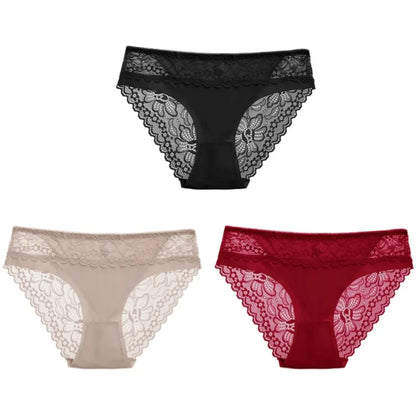 Elegante Comfort: TrowBridge Plus Size Set van 3 Kant Slipjes voor Vrouwen – Sexy Hollow Out Ondergoed met Ademend Fit