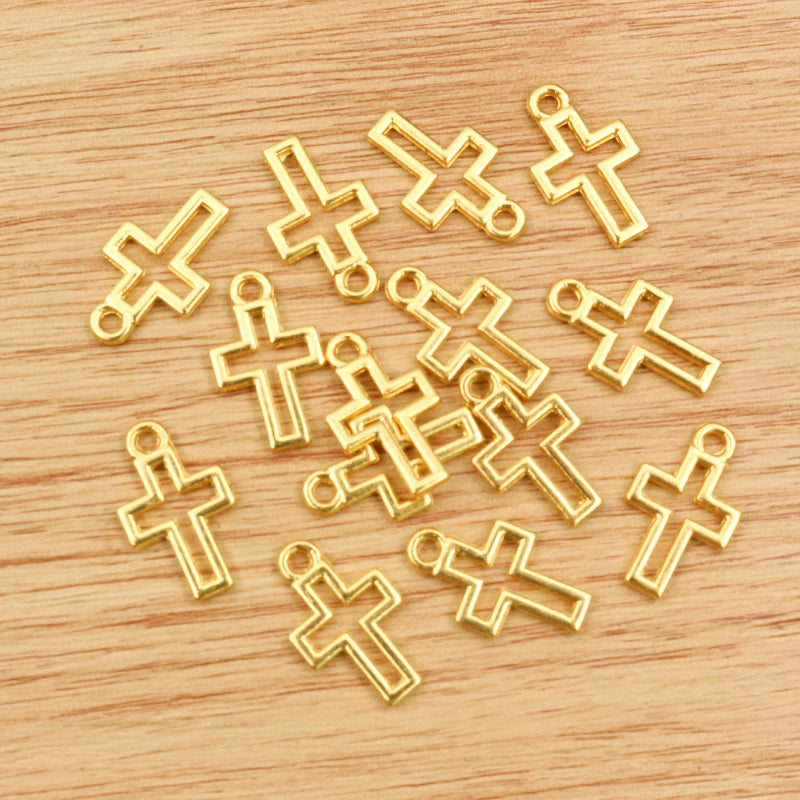 40pcs Cross Charms Antique Silver Gold Bronze Hollow Pendants