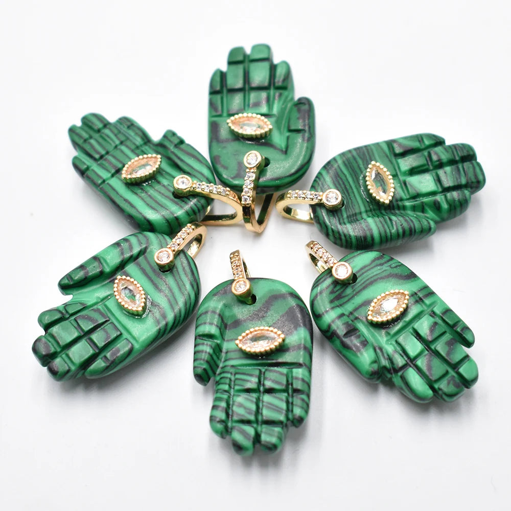 Natural Stone Hamsa Hand Charms 6pcs Carved Amethyst Rose Quartz Palm Pendants for Jewelry Making DIY Necklace Supplies