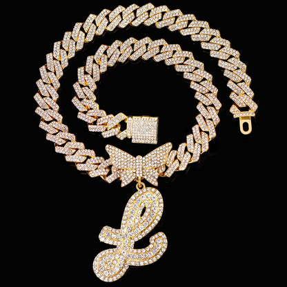 Trendy 14MM Gouden en Zilveren Cubaanse Ketting met Micro Geplaveide Vlinder Letter Initialen – Perfect Cadeau voor Vrouwen in Hip-Hop Stijl