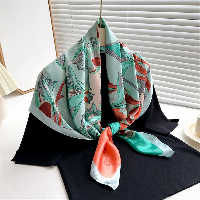 Elegante 90x90cm Twill Zijde-gevoel Vierkante Sjaal voor Dames - Luxe Haar Boomprint Hoofddoek, Sjaal en Nek Sjaal, Perfect voor Hijab of Bandana-stijl!