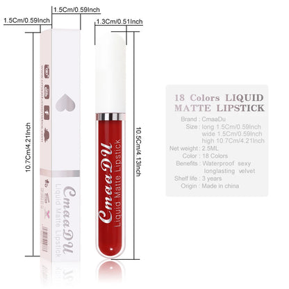 CmaaDu 18 Matte Mist Lip Glaze - Langdurige Waterproof Hydraterende Lipgloss voor een Natuurlijk Gezonde Glimlach